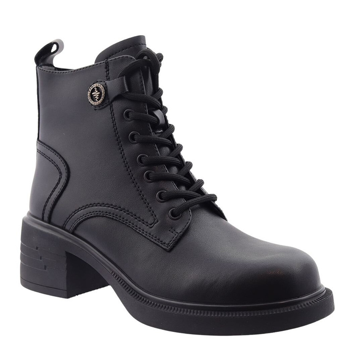Жіночі чорні шкіряні черевики з чорною шнурівкою