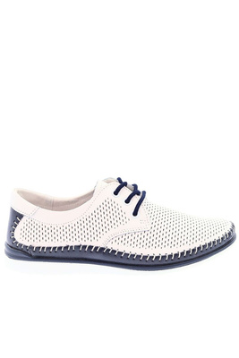 Półbuty skórzane perforowane biało granatowe sznurowane