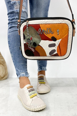 Beżowe półbuty skórzane perforowane wsuwane płaskie 