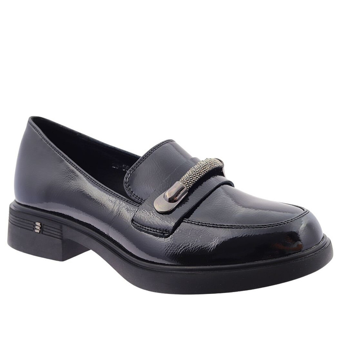 Лаковані жіночі чорні мокасини сліпони