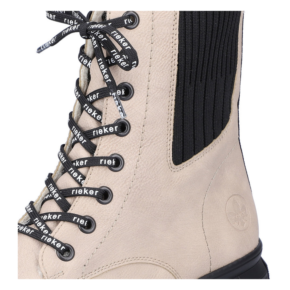 Чоботи жіночі бежеві високі, утеплені, на шнурівці, на блискавці