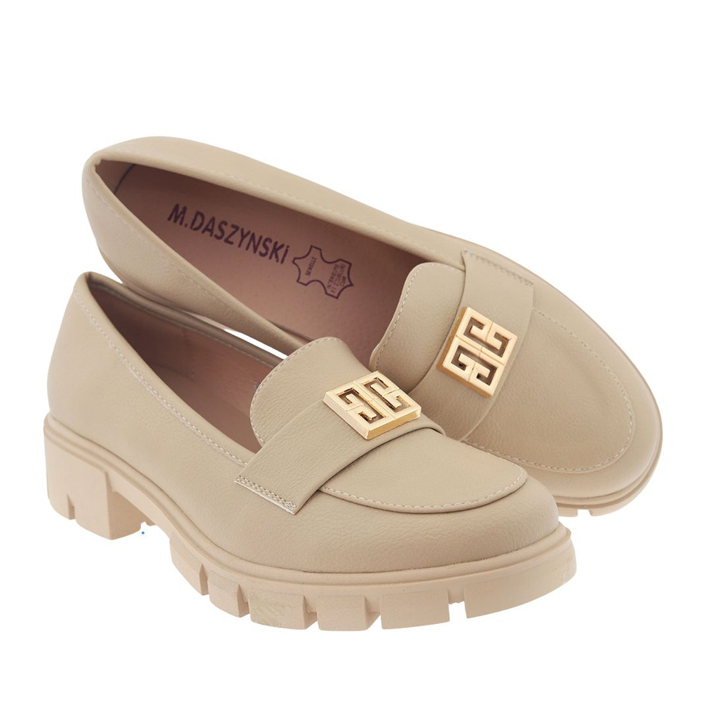 Бежеві мокасини з золотим декором M. Daszyński