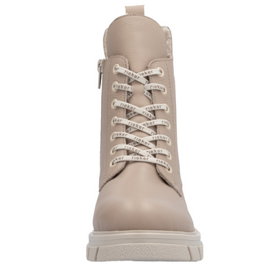 Чоботи шкіряні бежеві, утеплені овчиною, на шнурівці на блискавці