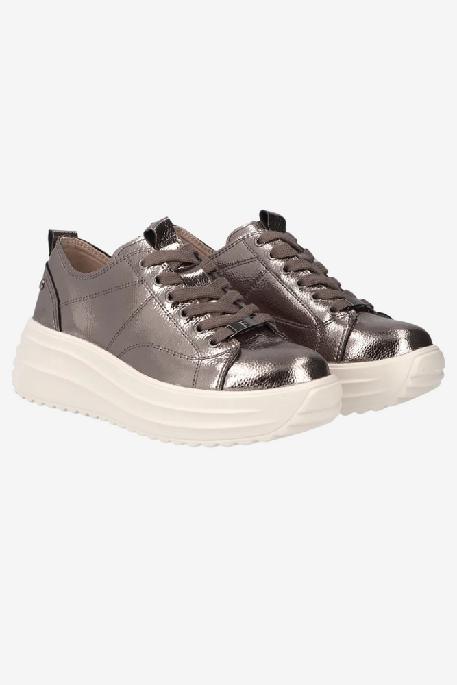 Skórzane metaliczne sneakersy na koturnie z platformą Filippo