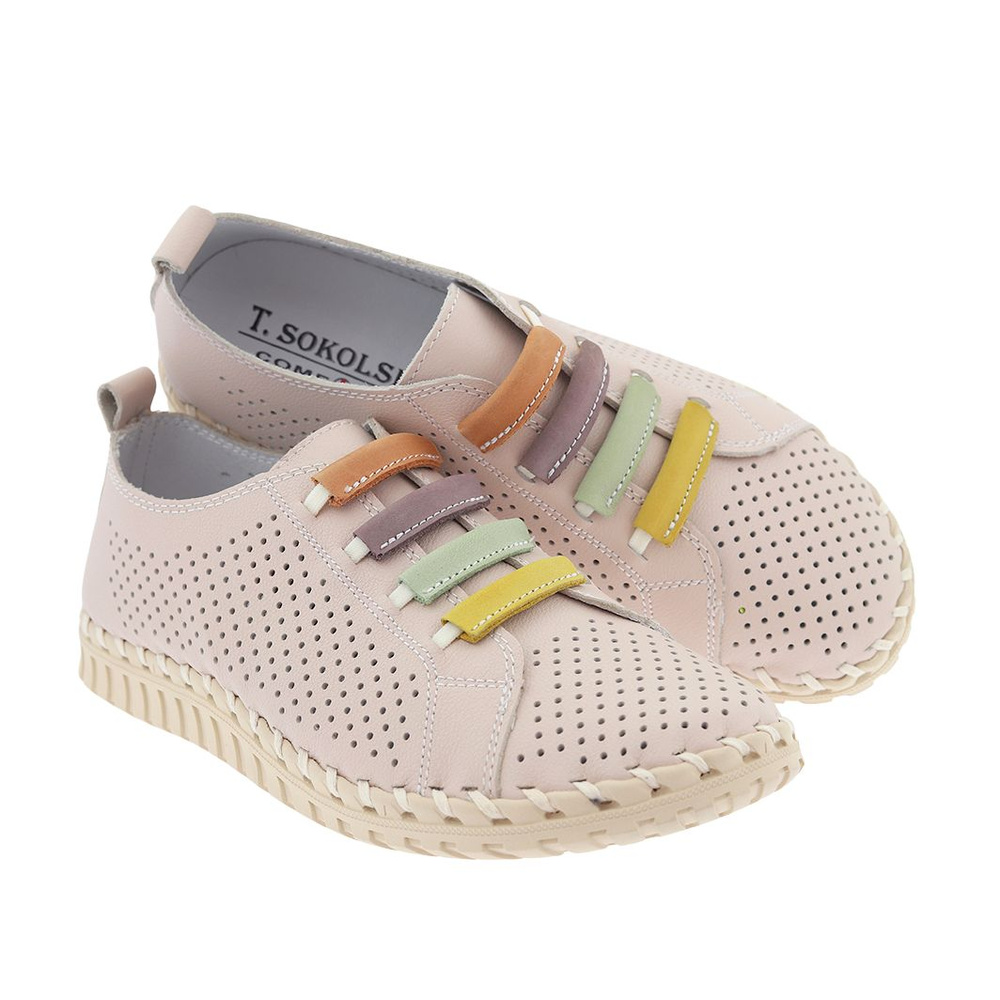 Beżowe półbuty skórzane perforowane wsuwane płaskie 