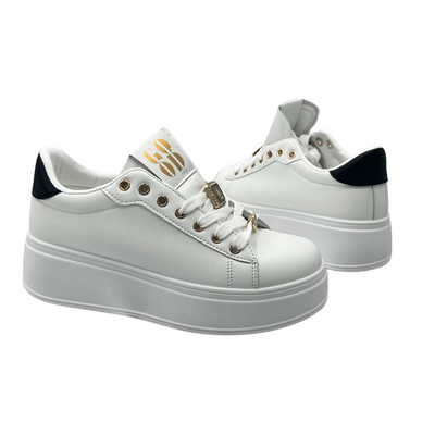 Sneakersy biało czarne sznurowane na grubej podeszwie