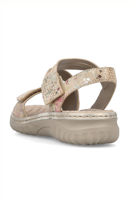 Beżowe sandały skórzane na rzep Rieker