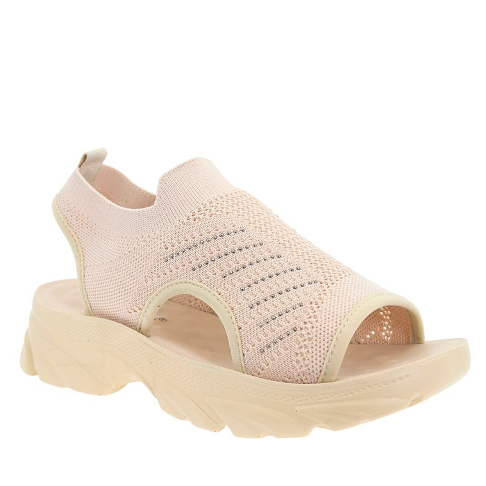 Sandały beżowe z przewiewnej tkaniny wkładane Potocki