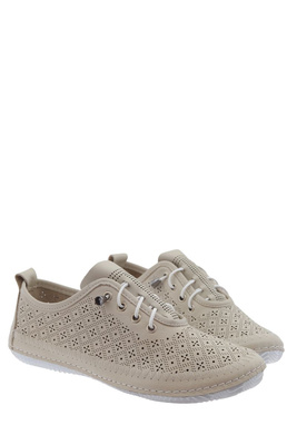 Półbuty ażurowe skórzane w kolorze beżowym