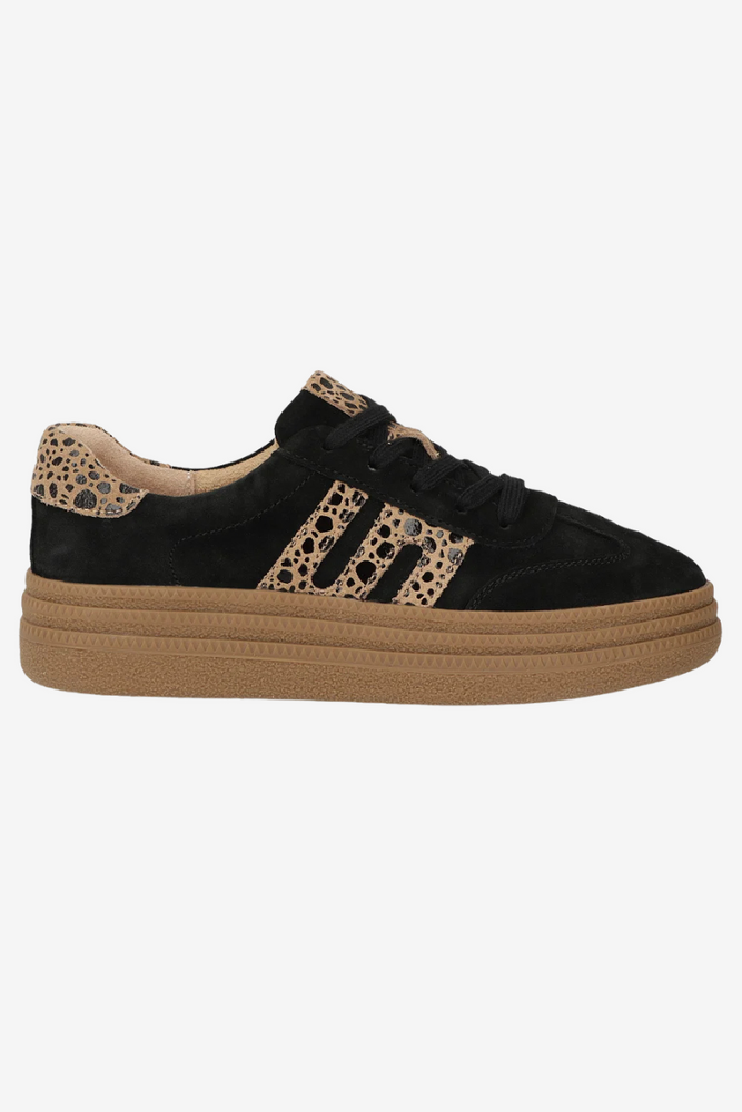 Sneakersy damskie czarne ze skóry zamszowej z panterkowym wzorem Filippo