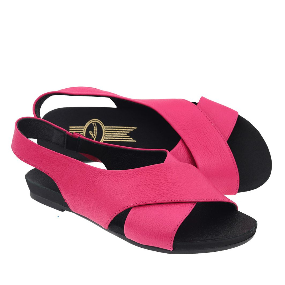 Skórzane sandały fuksja na płaskiej podeszwie Lemar