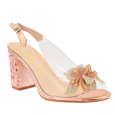 Sandały transparentne z kwiatkiem w cyrkonie różowe D&A