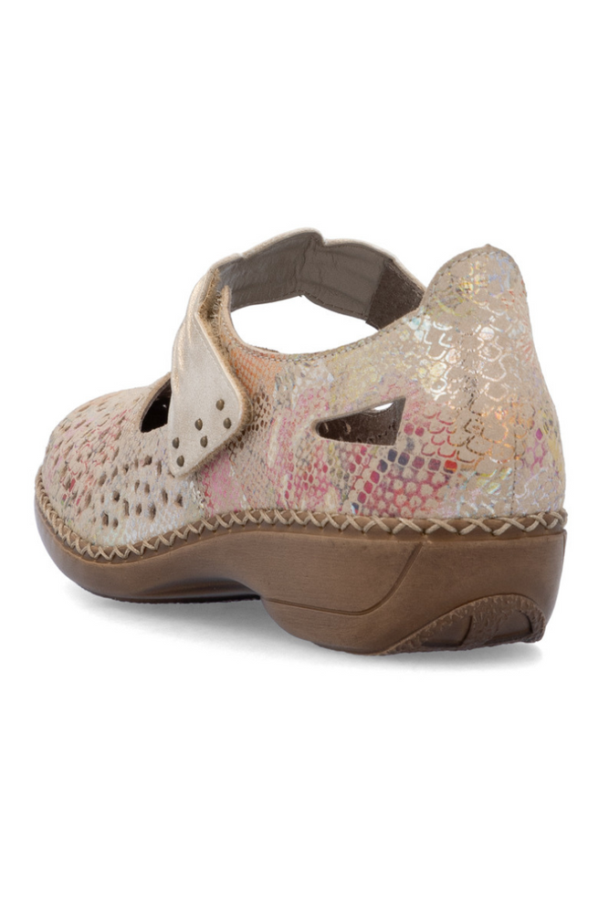 Półbuty ażurowe skórzane na rzep wielobarwne Rieker