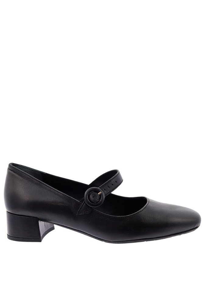 Czarne skórzane czółenka z regulowaną klamerką na klocku