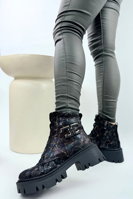 Botki skórzane na klocku z platformą czarne 