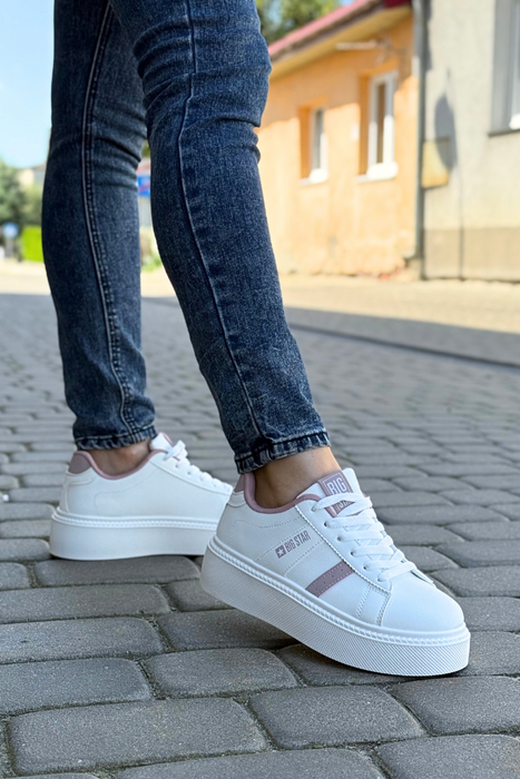 Białe sneakersy sznurowane na grubej platformie z ekoskóry Big Star