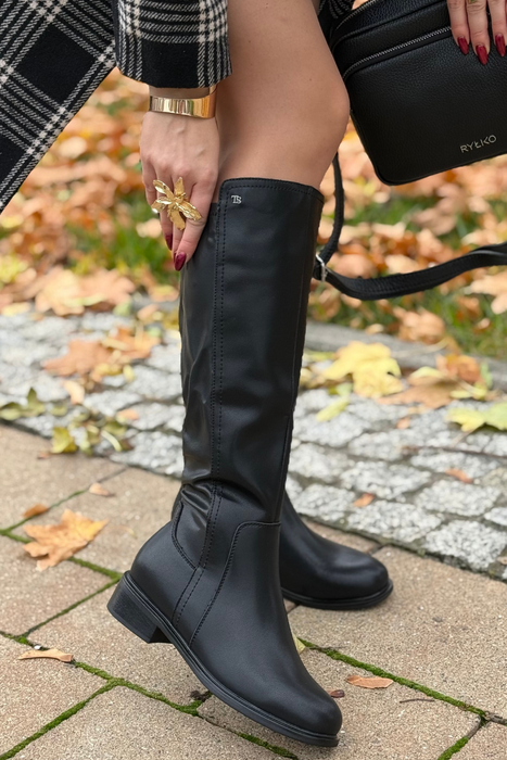 Kozaki damskie na niskim obcasie przed kolano czarne