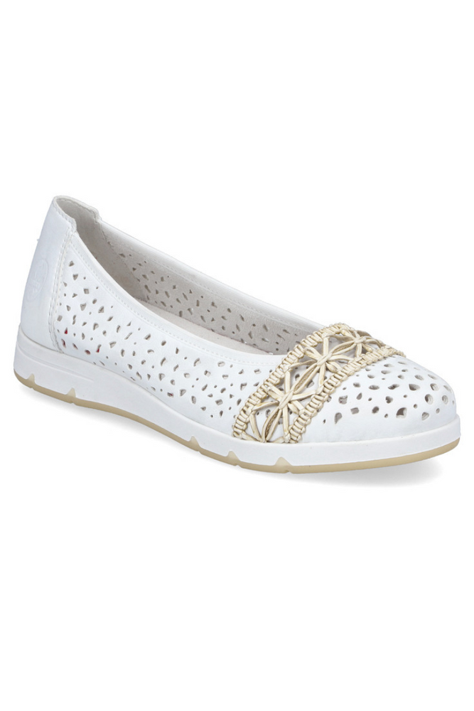 Baleriny ażurowe białe z ekoskóry na platformie Rieker