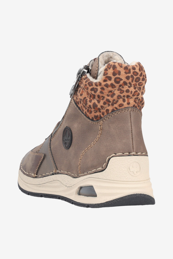 Trzewiki damskie ocieplane z motywem zwierzęcym na platformie brązowe