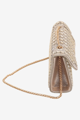 Torebka wizytowa z cyrkoniami usztywniana złota