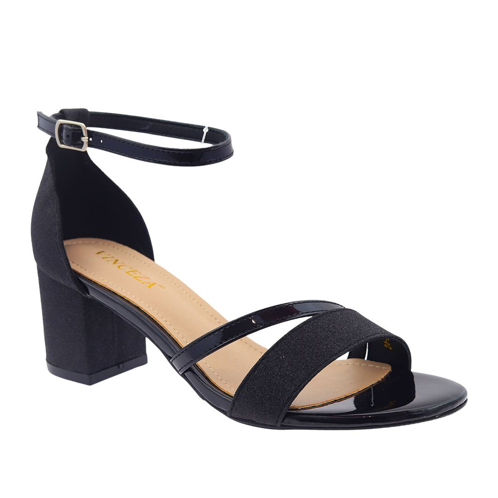 Чорні парчові босоніжки на колодці Vinceza