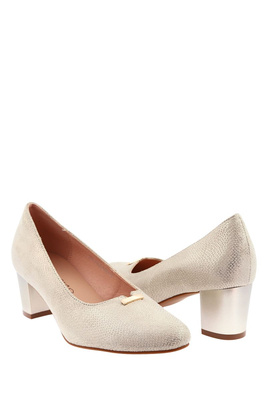 Piękne złote czółenka z ekoskóry na klocku