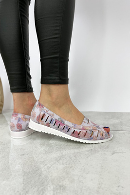 Baleriny ażurowe różowe w kwiatki wsuwane