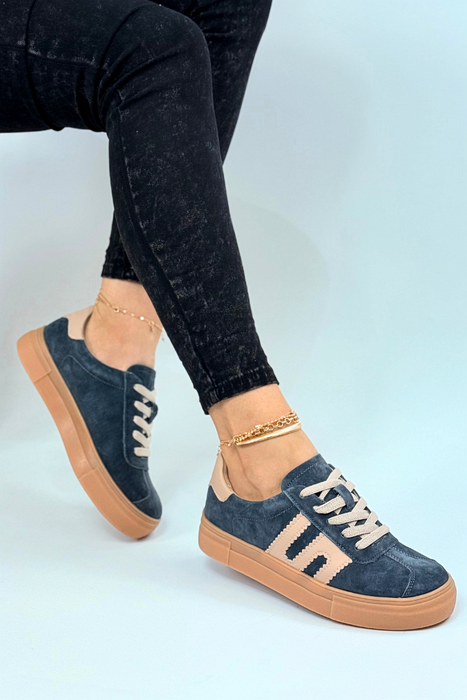 Szare sneakersy skórzane zamszowe na platformie Filippo