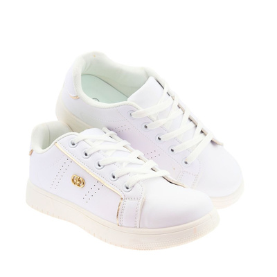 Білі кросівки на шнурівці на платформі з золотими вставками