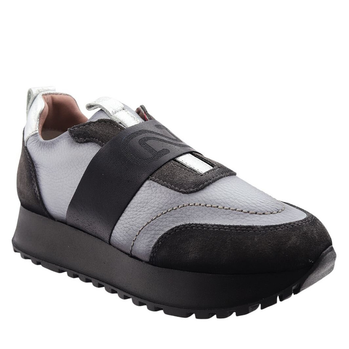 Skórzane sneakersy damskie szare wsuwane