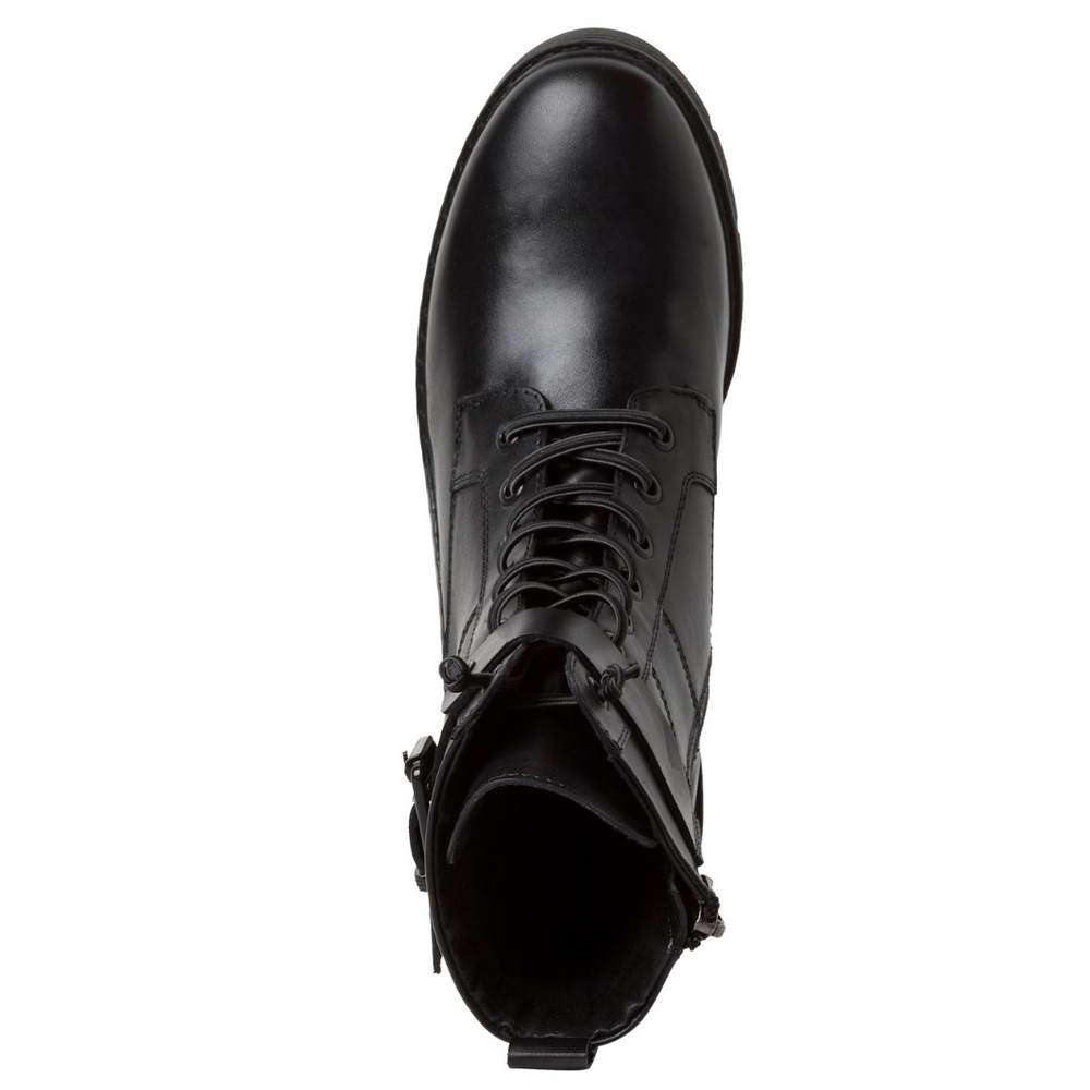 Модні чорні шкіряні ботильйони на шнурках і пряжці Marco Tozzi