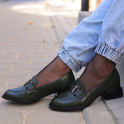 Mokasyny damskie zielone na klocku Vinceza