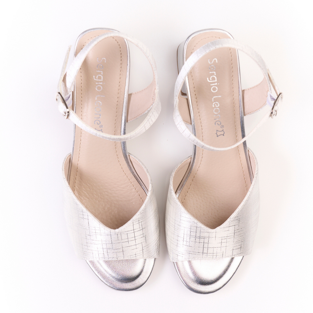 Srebrne sandały na obcasie Sergio Leone 