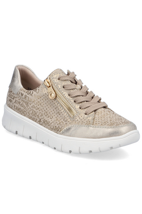 Złote sneakersy perforowane z platformą Rieker