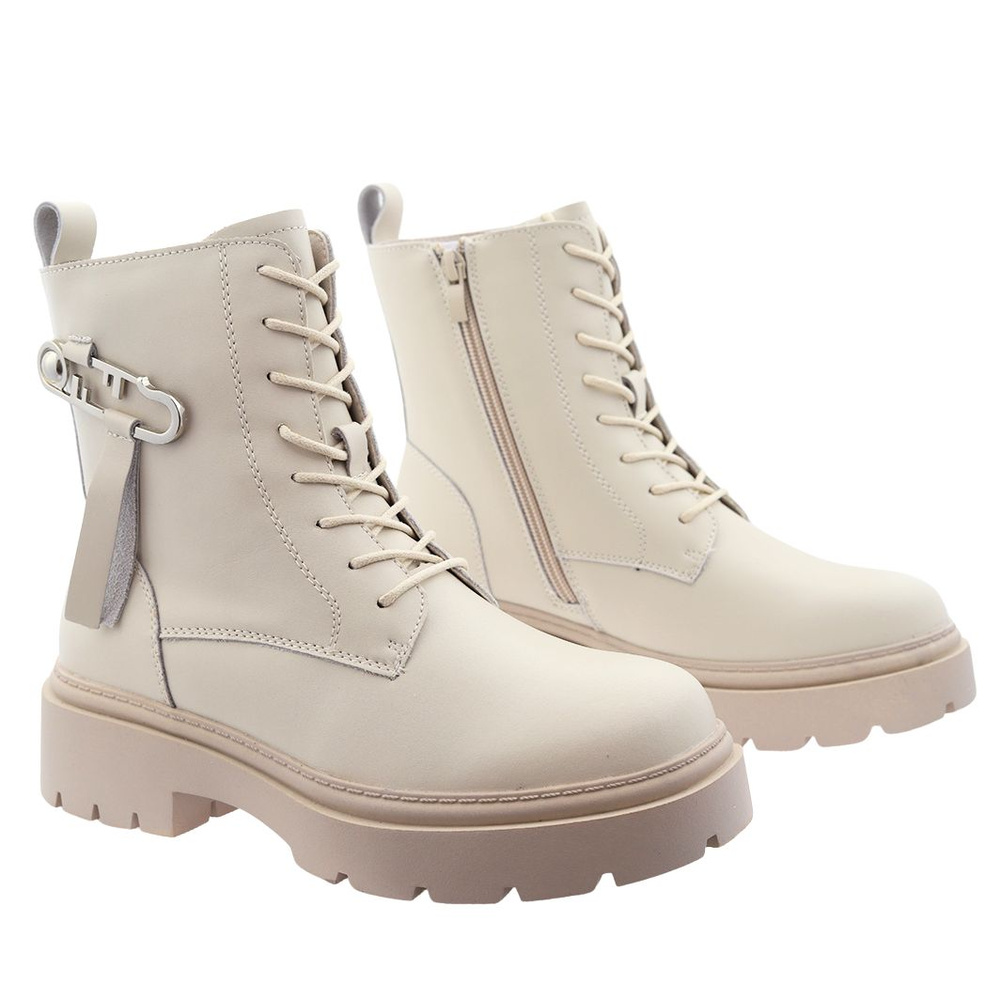 Чоботи шкіряні жіночі бежеві, утеплені на колодці з платформою