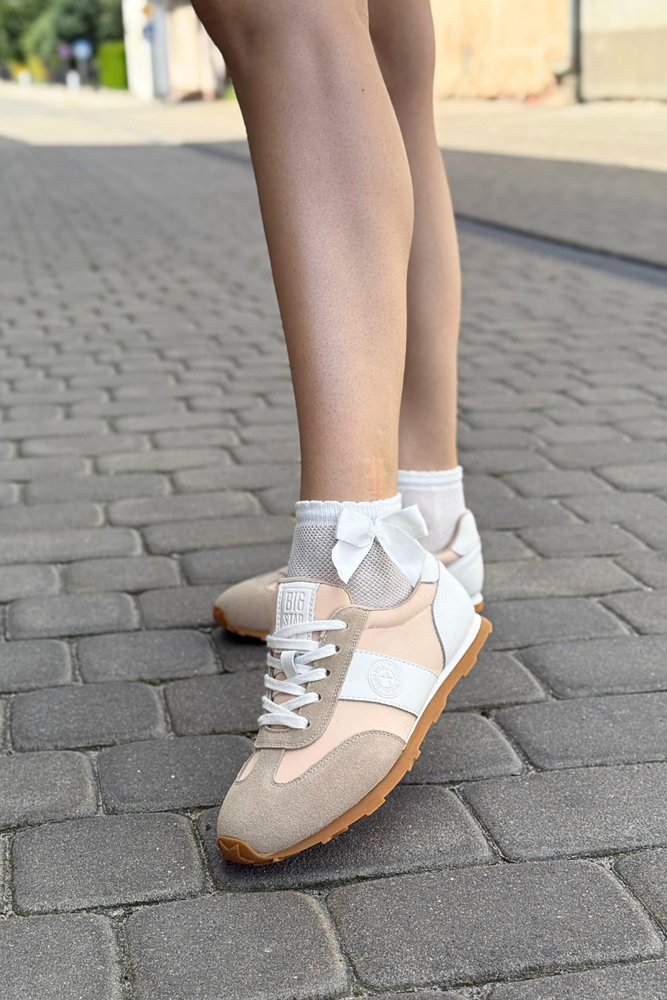 Beżowe sneakersy skórzane zamszowe sznurowane Big Star