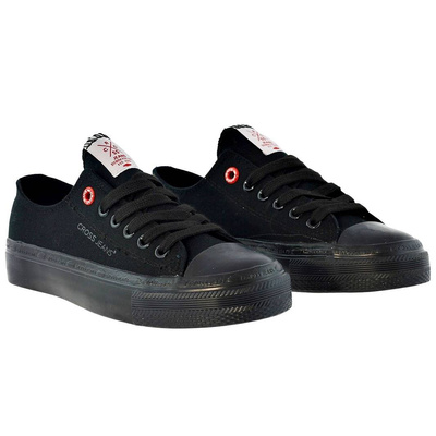 Modne niskie trampki czarne sznurowane Cross Jeans