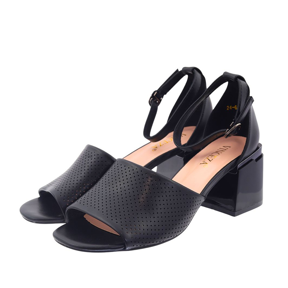 Sandały czarne ażurowe na klocku Vinceza