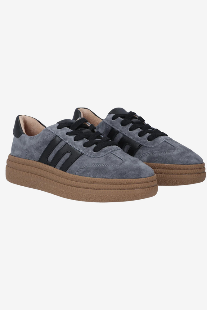 Niebieskie skórzane sneakersy zamszowe na platformie Filippo