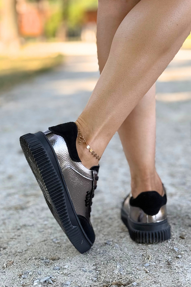 Metaliczne sneakersy skórzane na platformie Filippo