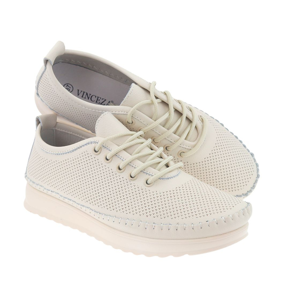 Półbuty skórzane ażurowe beżowe Vinceza