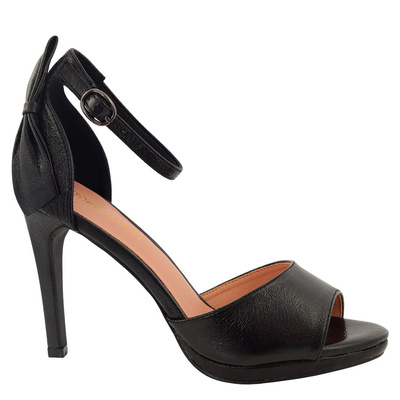 Sandały czarne na szpilce z kokardą Potocki