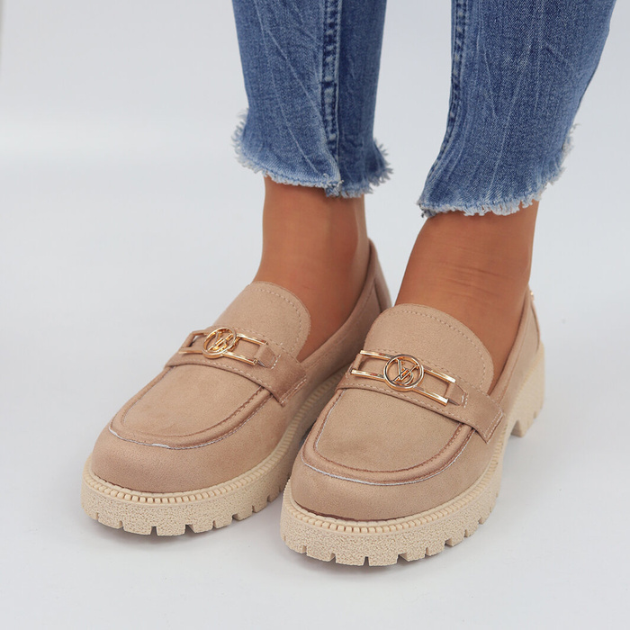 Мокасини замшеві з декоративною пряжкою, світло-бежевий Potocki