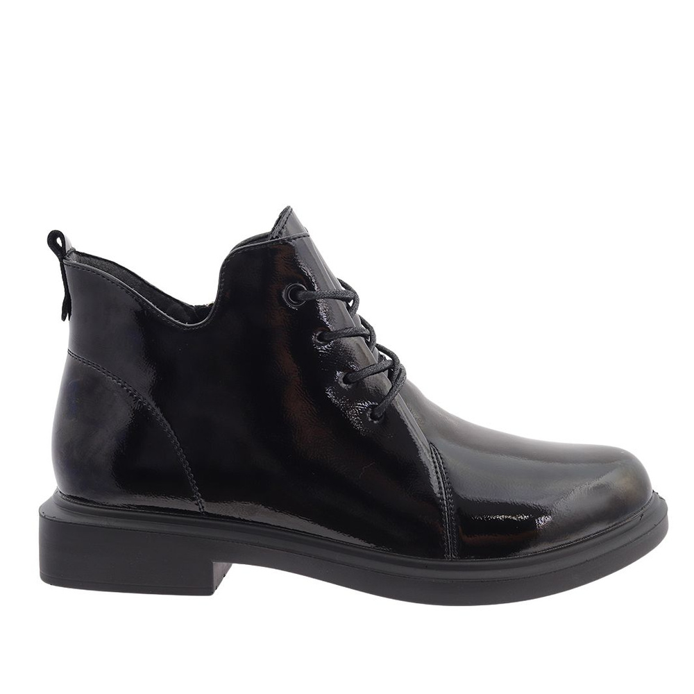 Trzewiki ze skóry lakierowanej sznurowane czarne Loretta Vitale