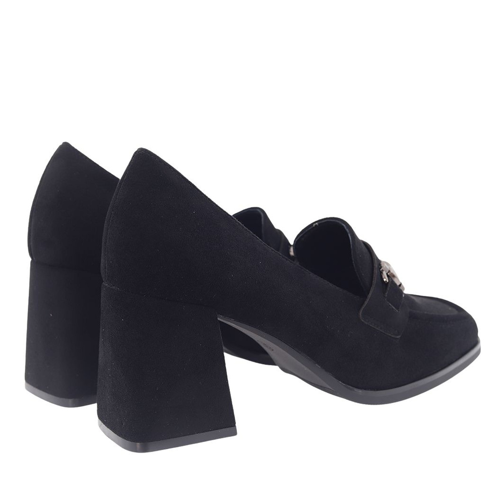 Чорні замшеві мокасини з пряжкою на каблуці Потоцького