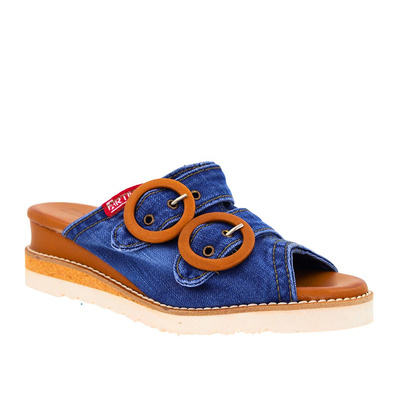 Джинсові штани Artiker з бежевою пряжкою на танкетці