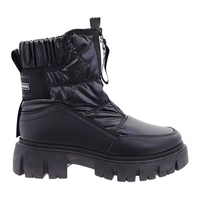 Чорні утеплені снігові черевики на платформі із застібкою посередині