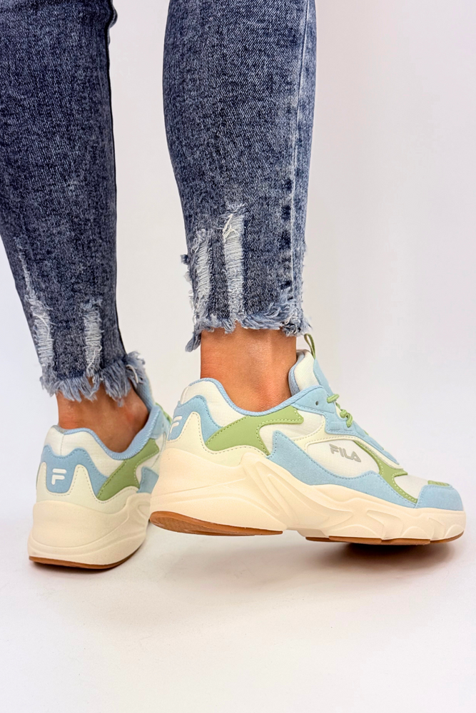 Biało niebieskie sneakersy sznurowane z ekoskóry Fila