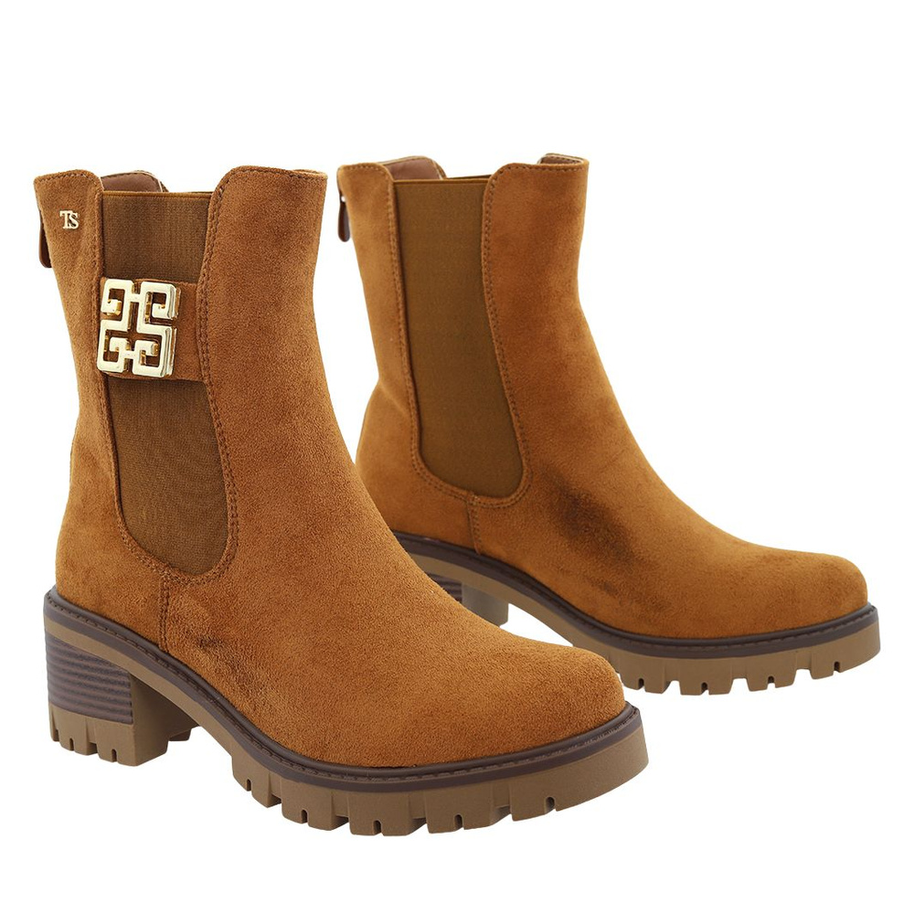 Верблюжі замшеві ботильйони з колодкою і утепленою платформою