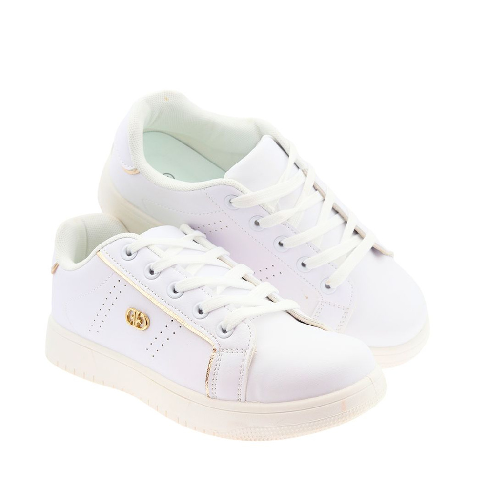 Білі кросівки на шнурівці на платформі з золотими вставками